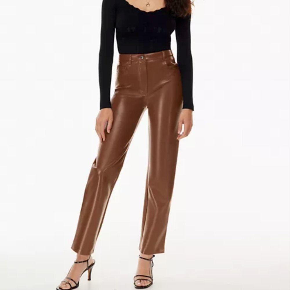 Maison d’ Amelie Cognac Brown Vegan Leather Straight Leg